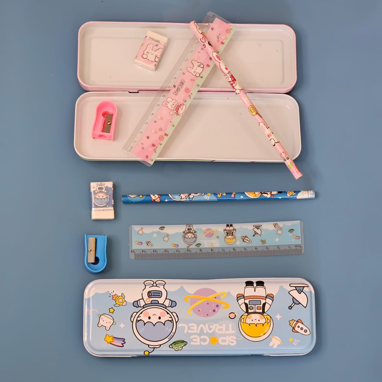 Children's stationery gift set with pencil case, ruler, and accessories, cute rabbit theme, ideal birthday return gift, buy online at www.usmile.toys